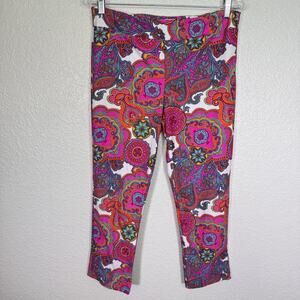 Jude Connally Pants Womens Small Paisley Floral Pull On Capri Colorful Classic
